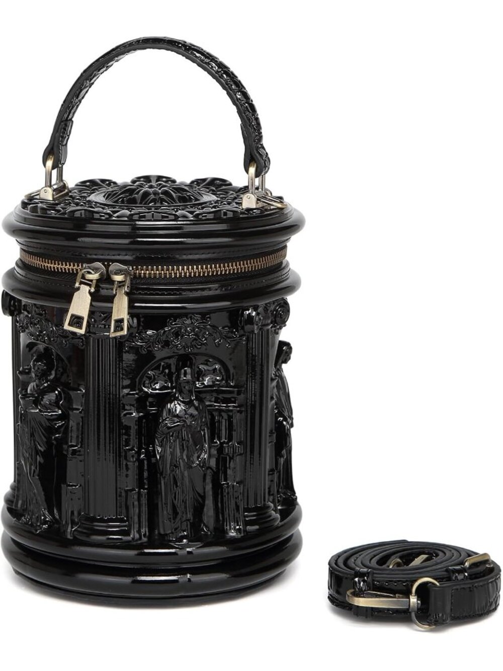 Women's Bucket Black Unique Weird Shape Purse Detachable Strap Crossbody Bag - Picture 4 of 7